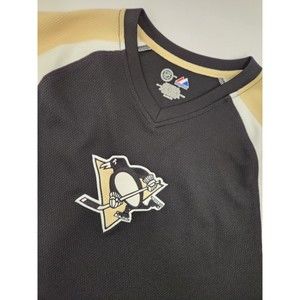Majestic Shirt Men's XL Black Gold Short‎ Sleeve NHL Pittsburgh Penguins Knit